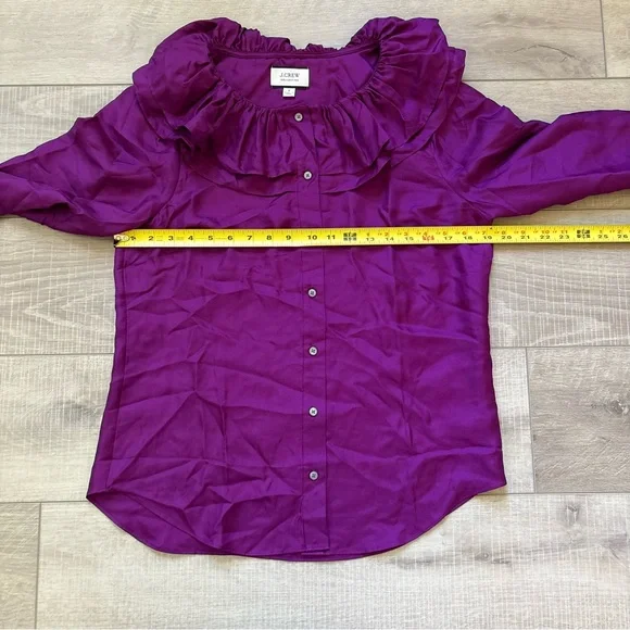 J. Crew Collection Silk Purple Blouse with Ruffle Neckline - Picture 10 of 12